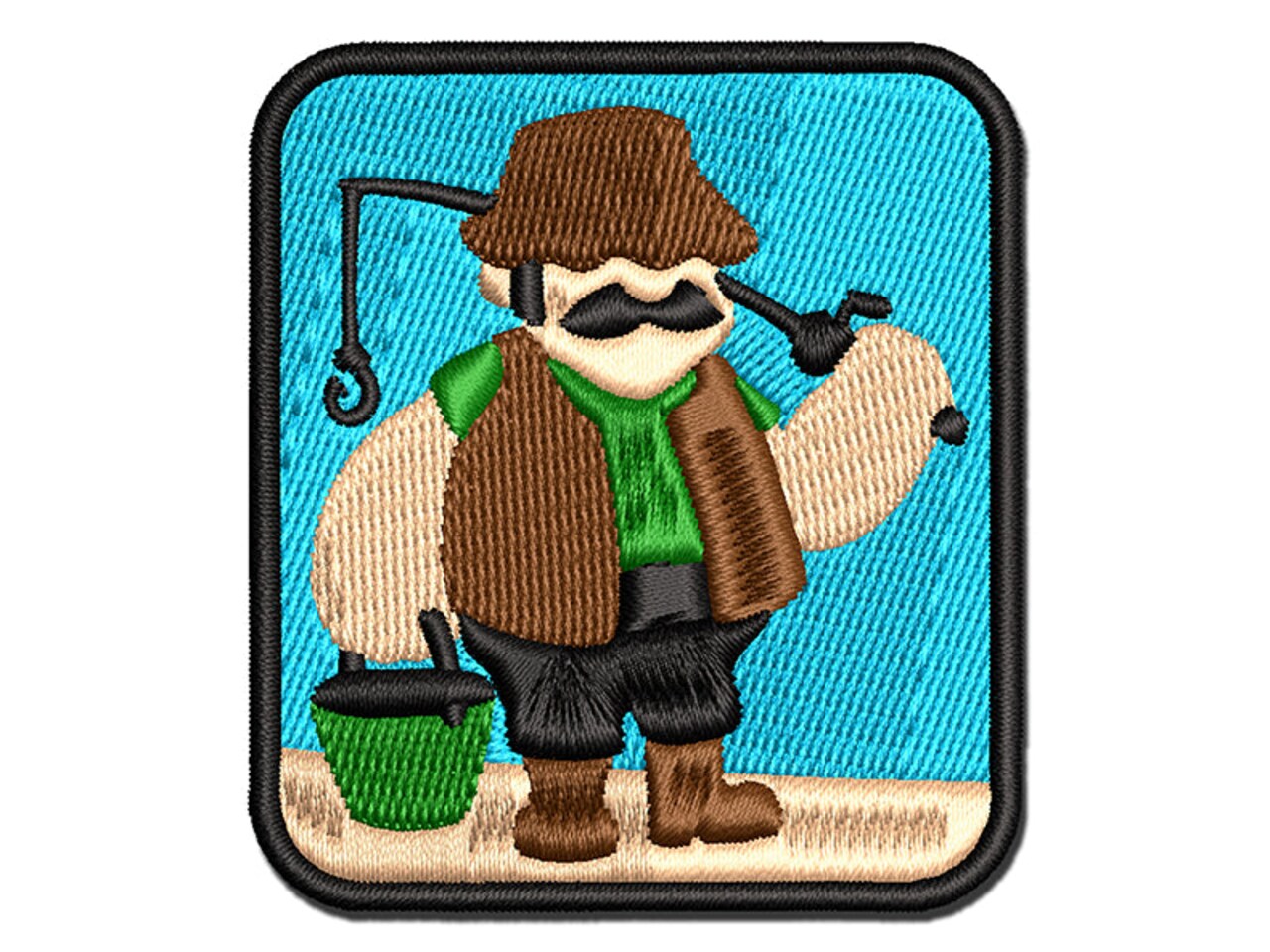 Fisherman Dad with Fishing Rod Multi-Color Embroidered Iron-On Patch  Applique